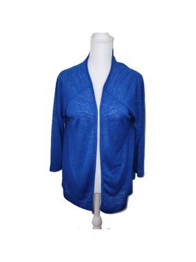 Keren Hart Open Front Lightweight Cardigan Sweater Bright Blue Knit Women's SZ M